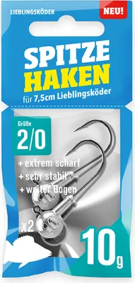 Produktbild von Lieblingsköder Spitze Haken 2/0 - 2 Jighaken, Gewicht:10g