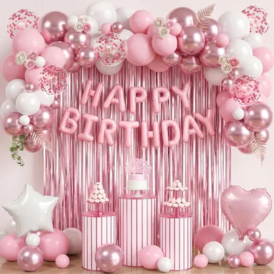 Imagen del producto de Set de cumpleaños rosa, de 20 piezas, decoración de mesa para fiestas infantiles