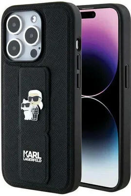 A black iPhone case with a Karl Lagerfeld and Choupette design is shown.
