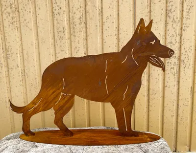 Produktbild von Edelrost Hund Schäferhund stehend 80x57cm auf Platte Edelrost Gartendeko Gartenfigur Wetterfest Rost Metall Rostfigur Tier