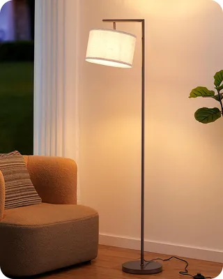 Zdjęcie produktu dla Lampa stojąca EDISHINE do salonu, 160 cm, nowoczesna lampa łukowa z beżowym, regulowanym abażurem z lnu, w zestawie żarówka LED E27