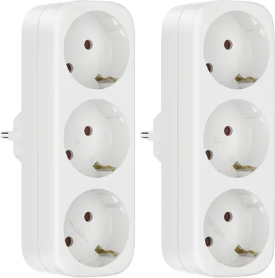 Produktbild von 2 Stück EU Steckdosenadapter HAUSPROFI Mehrfachstecker Adapter Drei-Wege-Steckdose , 16 A 250 V, 2 Stück, 3 Steckplätze