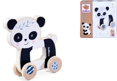 Produktbild von Eichhorn 100003818 - Schiebetier Panda, perfekt fr kleine Kinderhnde, 12 cm lang, geruschlose Silikonrder, aus 100%em Buchenholz, ab 1 Jahr