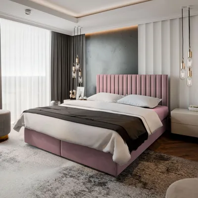 Produktbild von Masseno Boxspringbett BRESEL 160x200 cm Komplett-Set mit Bonell Matratze und Topper, Polsterbett mit Bettkästen -Rosa, KRONOS 27
