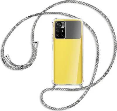 Produktbild von Handykette Backcover-Schutzhülle mit Band (Metall silberfarben) für Xiaomi Redmi Note 11 - weiß/grau kariert