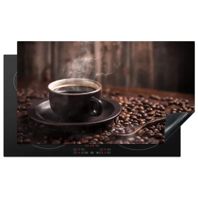 Produktbild von KitchenYeah© Herdabdeckplatte Kaffee - Heiß - Kaffeebohnen , 91x52cm, Küche Deko, Glaskeramikkochfeld Herdabdeckung, Abdeckplatte fùr Kochfeld