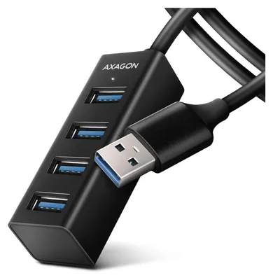 Produktbild von Axagon HUE-M1AL 4x USB 3.2 Gen 1 MINI hub, metal, 1.2m USB-A Kabel, USB 3.2 Gen 1 (3.1 Gen 1) Type-A, USB 3.2 Gen 1 (3.1 Gen 1) Type-A, 5000 Mbit/s, Schwarz, Aluminium, 1,2 m