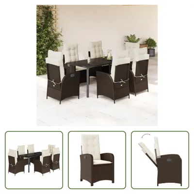 Produktbild von The Living Store 7-tlg. Garten-Essgruppe mit Kissen Braun Poly Rattan