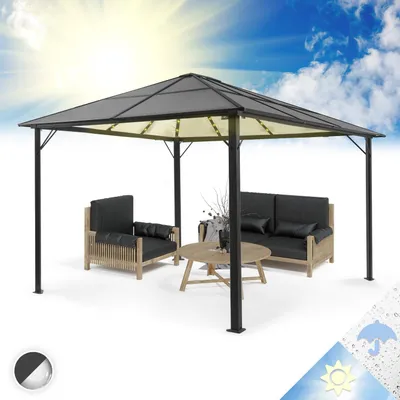 Obrázok produktu pre Blumfeldt Pavillon, altánok, 3x4 m, hliníkový rám, pevná strecha, LED osvetlenie