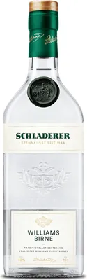 A clear, professional studio shot of a bottle of Schladerer Williams-Birne Schnapps against a white background.