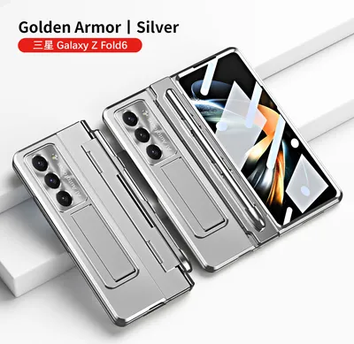 Obrázek produktu pro Pouzdro na Samsung Galaxy Z Fold 6 s ochranou displeje, držákem na pero a ochranou objektivu, galvanizované pouzdro se stojánkem Stříbro