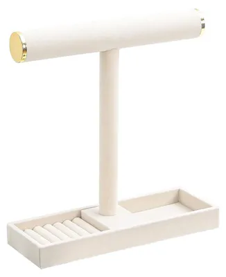 Schmuckständer mit Tablett, Samt, Beige, 2 Schubladen