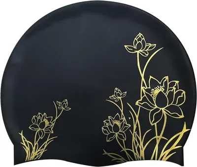 Produktbild von Schwimmhaube für Damen, Große Größe, Lotusmuster, Bequem für Lange Haare
