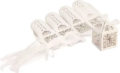 Produktbild von Oblique Unique 10 Deko Schachteln Boxen mit Kreuz Motiv für Taufe Kommunion Hochzeit weiß