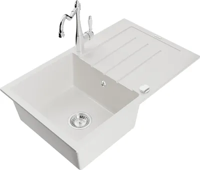 Immagine prodotto di Mexen Bruno lavello in granito a 1 vasca con scolapiatti e rubinetto da cucina Carla, bianco - 6513-20-670700-00