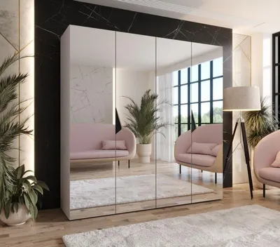 Produktbild von Viertüriger Spiegelschrank 200 cm AMARIS 3 - Kaschmir / schwarze Griffe