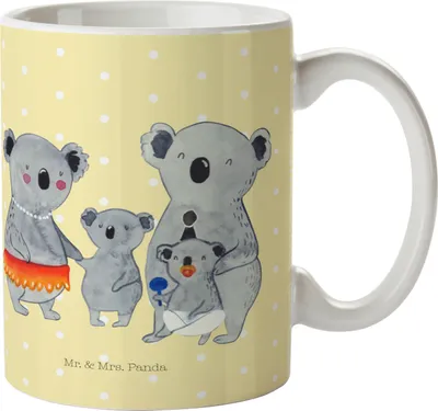 Produktbild von Mr. & Mrs. Panda Pott Koala Familie - Gelb Pastell - Geschenk, Papa, Kinder, Kinderbecher, Trinklernbecher, Koalas, Haferl, Plastikbecher, Kindertasse, Oma, Family