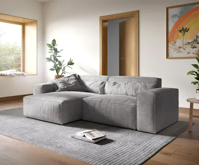 Produktbild von DELIFE Ecksofa Sirpio XL 270x170 cm Cord Silbergrau Recamiere variabel