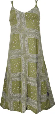 Produktbild von Midikleid mit Patchworkdruck, Sommerkleid, Trägerkleid - Olivgrün, Damen, Viskose, Größe: S