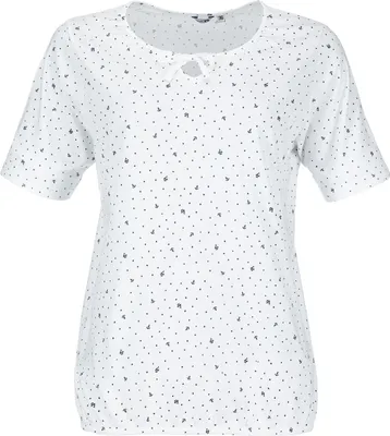 Produktbild von modAS Damen Shirt Maritim mit Punkte-Anker-Schiffchen-Print - Modisches Basic Kurzarm-Shirt in Weiß-Blau Größe 38