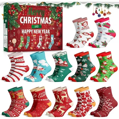 Produktbild von Adventskalender Weihnachtssocken 2025 12 Paar 24 Tage Damen Herren