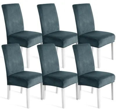 Immagine prodotto di Copri sedie in velluto, set da 6, universali, elasticizzati, lavabili, resistenti ai graffi, color grigio-blu
