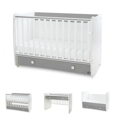 Produktbild von Lorelli Babybett Dream 70 x 140 cm umbaubar Kinderbett Schaukelbett Schreibtisch weiß dunkelgrau