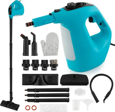 Produktbild von 1400W Handdampfreiniger mit 400ml Wassertank & 14-teiligem Zubehör, tragbarer Druckreiniger 2 bar bis zu 125℃, für Böden, Sofa (Blau)
