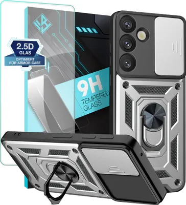 Produktbild von Armor Handyhülle für Samsung Galaxy S25+ mit 9H Displayglas Displayschutz Kameraschutz Handy Panzer Case Cover Schutzhülle Outdoor Farbe: Silber