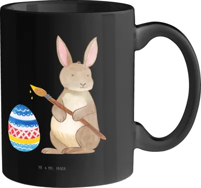 Produktbild von Mr. & Mrs. Panda Tasse Hase Eier Malen - Schwarz - Geschenk, Ostergrüße, Keramiktasse, Becher, Teetasse, Osterhase, Kaninchen, Kaffeetasse, Frohe Ostern, schöne