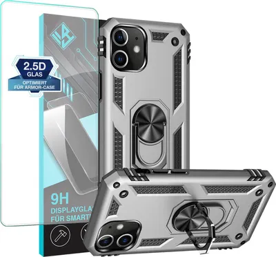 Produktbild von Armor Outdoor Handyhülle für Apple iPhone 12 Pro Handy Panzer Case Schutzhülle mit 9H Displayglas Displayschutz Farbe: Silber