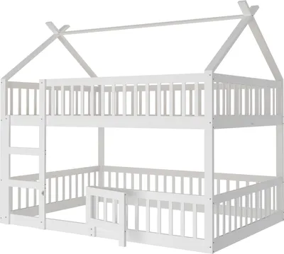 Immagine prodotto di Letto a castello per bambini Sweiko 140*200, letto familiare per bambini, letto a castello con scale, design a soppalco, struttura letto a castello in legno massiccio, bianco