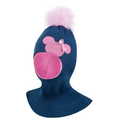 Produktbild von Wintermütze Schalmütze Strickmütze Schlupfmütze warme Mädchenmütze Bommelmütze, Gr. 50-52, Blau-Rosa