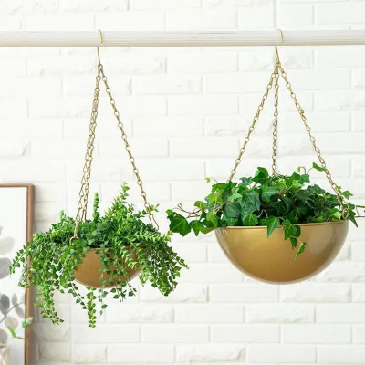 Obrázek produktu pro Závěsný květináč z kovu, moderní design, ideální do obývacího pokoje, kuchyně nebo koupelny, barva: černá, velikost: velká