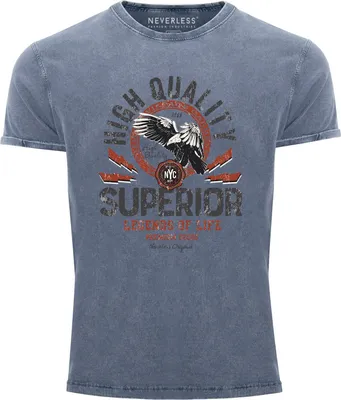 Produktbild von Neverless® Herren T-Shirt Vintage Shirt Printshirt Superior Legends of Life Retro Aufdruck Used Look Slim Fit blau-schwarz XXL