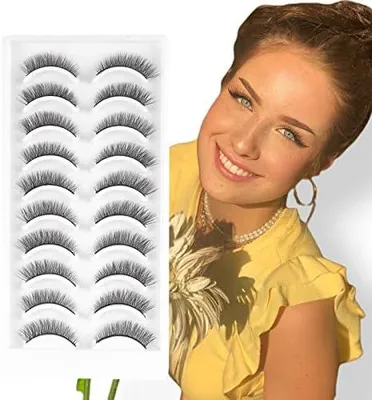 Produktbild von Kurze Katzenaugen-Wimpern, 10 Paar, 3D-Wimpern für einen natürlichen Look | Natürliche Nerzwimpern, weiche Bandwimpern, leicht anzubringen und wiederverwendbar