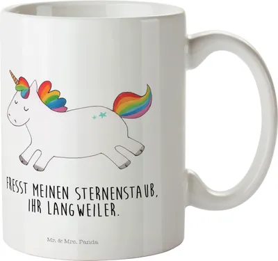 Produktbild von Mr. & Mrs. Panda Haferl Einhorn Happy - Weiß - Geschenk, Fröhlich, Unicorn, Lebensfreude, Lachen, Kinderbecher, Deko, Mehrwegbecher, Einhörner, Plastikbecher, Pott