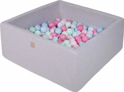 Produktbild von MeowBaby® Quadrat Bällebad für Babys 90x90x40cm/300 Bällen 7cm Kinder Bällepool, Baumwolle, Hellgrau: Babyblau/Mint/Hellrosa/Pastellrosa