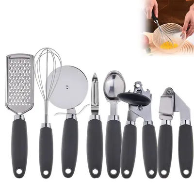 Produktbild von Kochbesteck-Sets, 7 Stück Kochwerkzeuge und -utensilien mit Anti-Rutsch-Griff, Utensilien-Set, goldenes Küchenzubehör, Premium-Küchenutensilien-Set