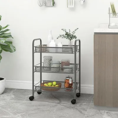 Produktbild von Küchenwagen 3 Etagen Grau 46x26x64 cm Eisen , Servierwagen Design 2024
