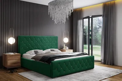 Produktbild von GOLDSTOFF Kristall-Polsterbett 140x200 cm mit Stauraum | Bett mit Kristallen & Kopfteil | Modernes und klassisches Stauraumbett (grün)