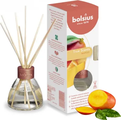 Zdjęcie produktu dla Dyfuzor zapachowy BOLSIUS 60ml TRUE SCENTS PATYCZKI ODŚWIEŻACZ MANGO