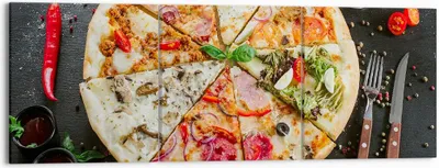Produktbild von Bild auf Leinwand - Leinwandbild - Pizza Käse Tomaten - 150x50cm - Wand Bild - Wanddeko - Leinwanddruck - Bilder - Kunstdruck - Wanddekoration - Leinwand bilder - Wandkunst - CA150x50-4118