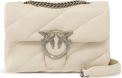 Produktbild von PINKO Leder Umhängetasche Schultertasche Love Puff Mini CL Sheep Nappa White - Old Silver creme