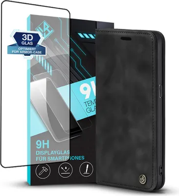 Produktbild von Handy Hülle für Samsung Galaxy S7 edge mit 9H Displayglas Klapphülle Bookcase Flip Cover Handy Tasche Etui Farbe: Schwarz