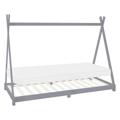 Obrázek produktu pro ML-Design dětská postel tipi 90x200 cm s matrací a roštem, světle šedá, indická postel z borovicového dřeva podlahová postel dřevěná postel