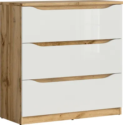 Produktbild von Kommode June mit 3 Schubladen, Weiß und Holzoptik, 90cm