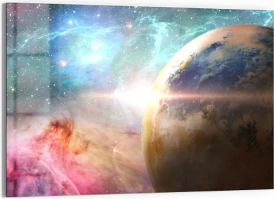 Produktbild von DEQORI Glasbild Echtglas 90x60 cm 'Farbige Galaxie' Wandbild Bild modern Deko
