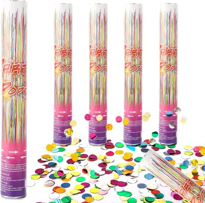 Productafbeelding van Confettikanon, 5 stuks, kleurrijk feestconfetti, geschikt voor bruiloften, verjaardagen, nieuwjaarsfeest