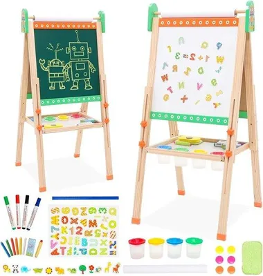 Produktbild von Azomor® Verstellbare Kinderstaffelei mit doppelseitiger Tafel und Papierrolle für kreatives Spielen